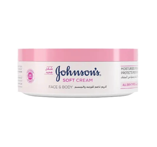 Johnson's 24 Hour Moisture Body Cream, a gentle and hydrating soft formula designed to reduce skin tightness, flakiness, and dullness, providing long-lasting comfort and a healthy glow - ZM Cosmetics