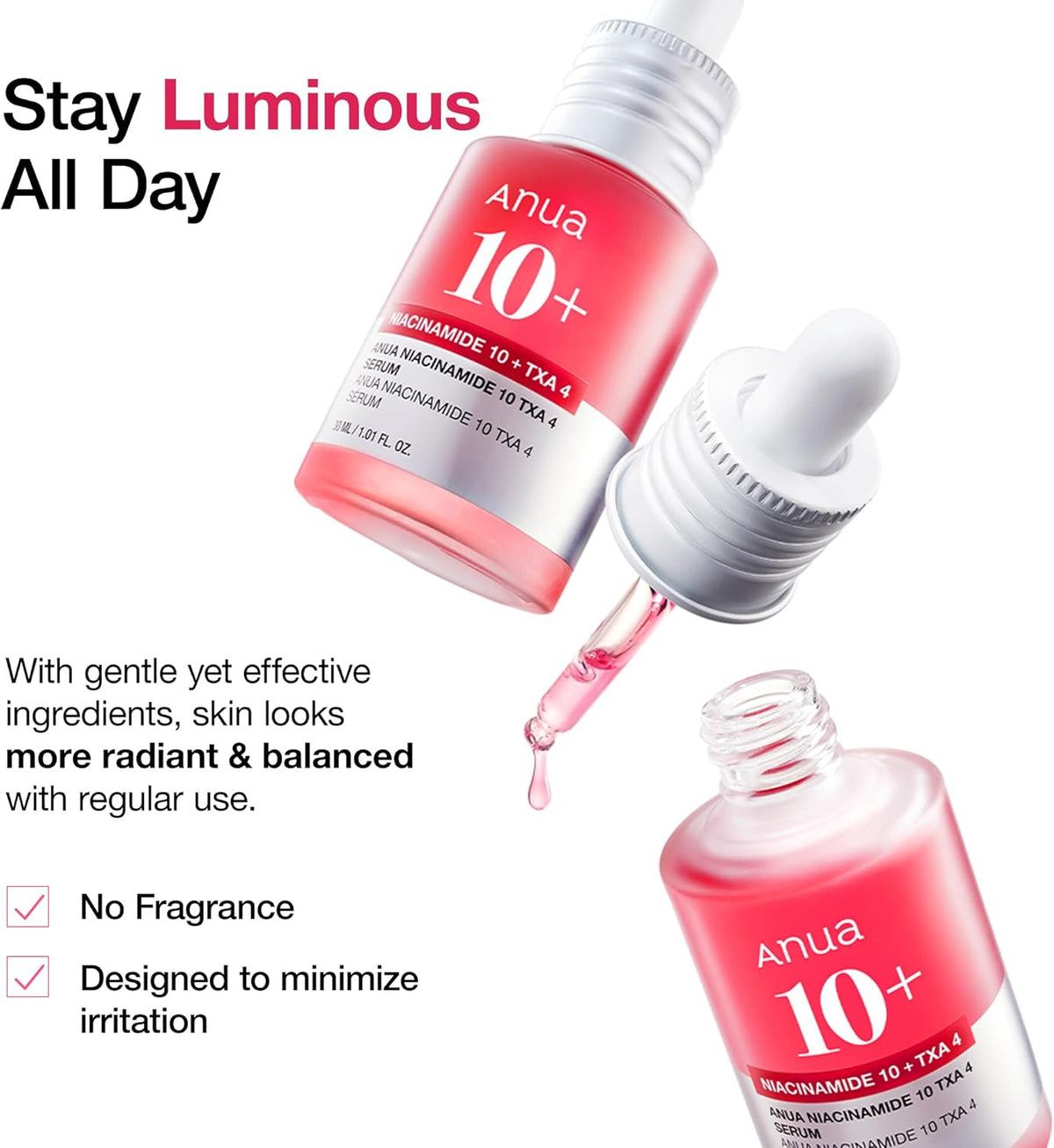 ANUA 10% Niacinamide+ 4% TXA Serum, Ceramide, Hyaluronic Acid, Tranexamic Acid, Vitamin B12 Natural color, Korean Glass Skin, Fragrance-Free, Dark Spot Serum, Korean Skincare - ZM Cosmetics