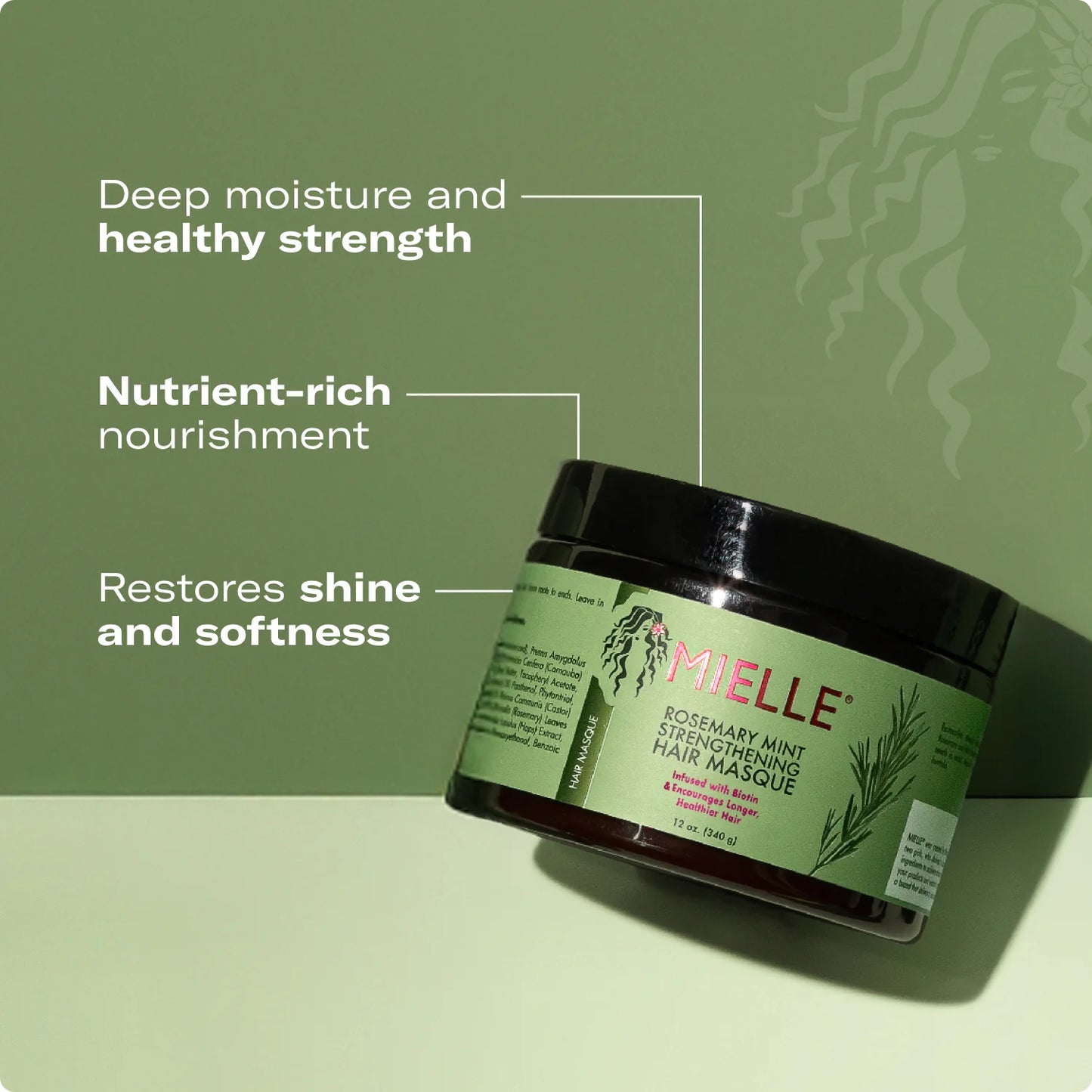 Mielle Organics Rosemary Mint Strengthening Hair Masque, Essential Oil & Biotin Deep Treatment, Miracle Repair for Dry, Damaged, & Frizzy Hair, 12 Ounces - ZM Cosmetics