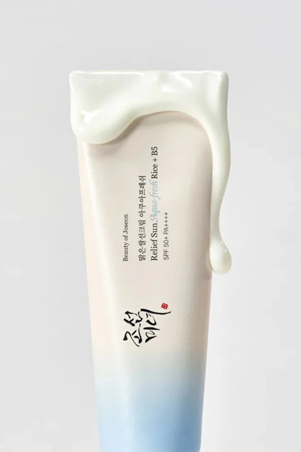 كريم الوقاية من الشمس Beauty of Joseon Relief Sun Aqua-Fresh من الأرز + بانثينول SPF 50+ PA++++ واقي يومي خفيف الوزن من الأشعة فوق البنفسجية للبشرة الحساسة المعرضة لحب الشباب والعناية بالبشرة الكورية للرجال والنساء 