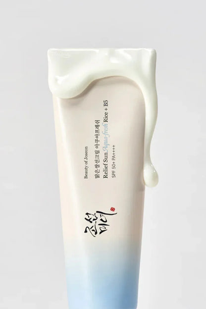 كريم الوقاية من الشمس Beauty of Joseon Relief Sun Aqua-Fresh من الأرز + بانثينول SPF 50+ PA++++ واقي يومي خفيف الوزن من الأشعة فوق البنفسجية للبشرة الحساسة المعرضة لحب الشباب والعناية بالبشرة الكورية للرجال والنساء 