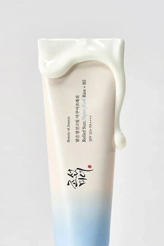 كريم الوقاية من الشمس Beauty of Joseon Relief Sun Aqua-Fresh من الأرز + بانثينول SPF 50+ PA++++ واقي يومي خفيف الوزن من الأشعة فوق البنفسجية للبشرة الحساسة المعرضة لحب الشباب والعناية بالبشرة الكورية للرجال والنساء 