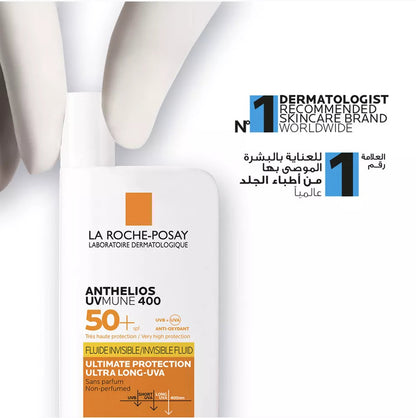 La Roche-Posay Anthelios UV Mune 400 sunscreen bottle on a white background