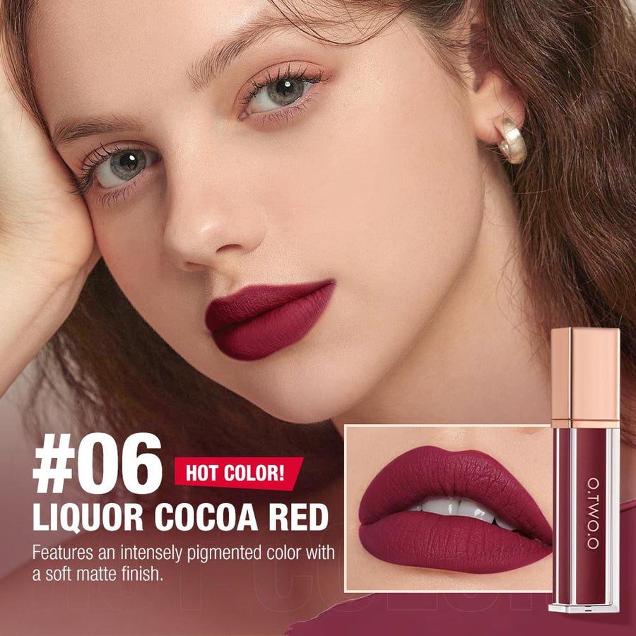 O.TWO.O HIGH ENERGY HEAVY MIST MATTE LIP GLAZE 6 LIQUOR COCCA RED - ZM Cosmetics
