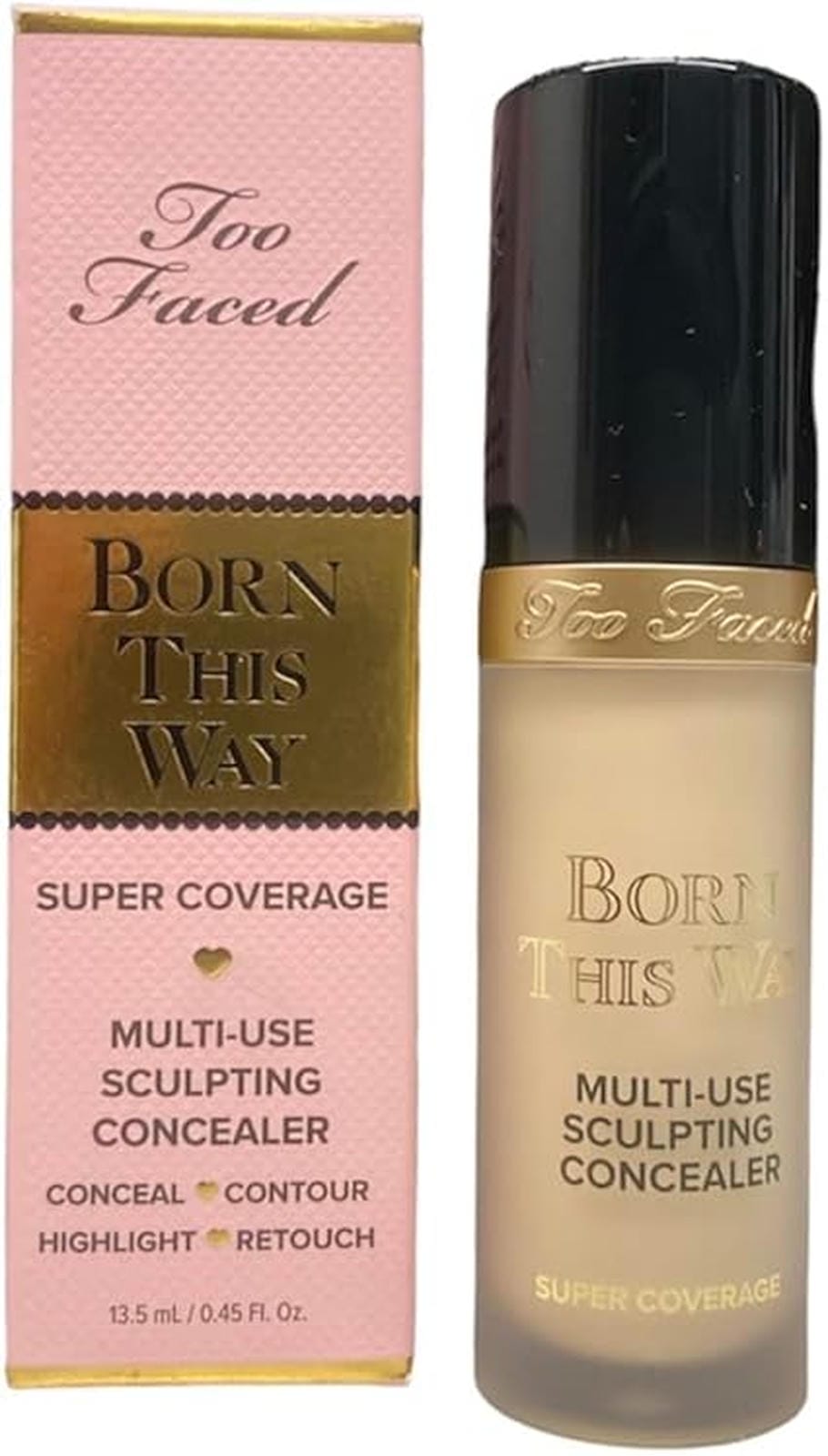 Too Faced Born This Way Super Coverage Multi-Use Concealer | Full Coverage, Oil Free, Long Lasting + Hydrating, 0.46 Fl Oz, Almond - ZM Cosmetics