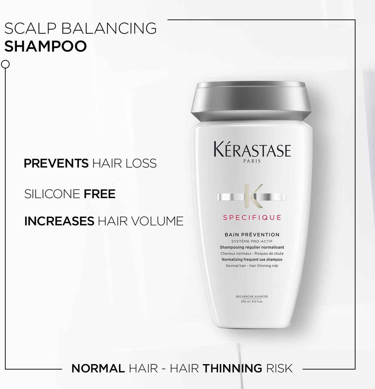 Kérastase Specifique Silicone Free Shampoo for Thinning Hair | Preventive Shampoo for Scalp Care and Fuller-Looking Hair | 250ml