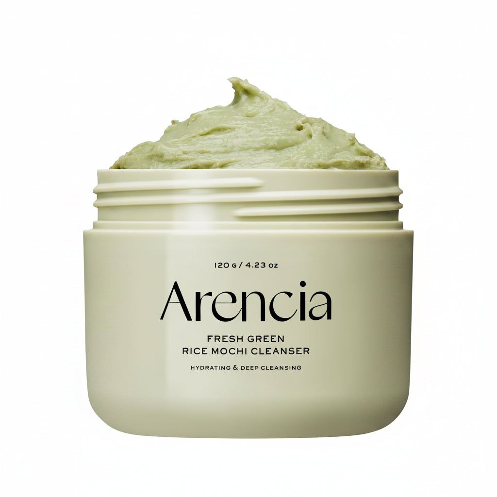 Jar of Arencia Fresh Green Rice Mochi Cleanser on a white background