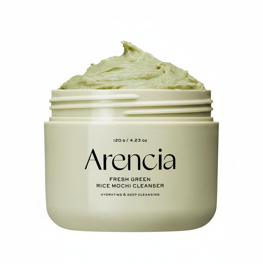 Jar of Arencia Fresh Green Rice Mochi Cleanser on a white background