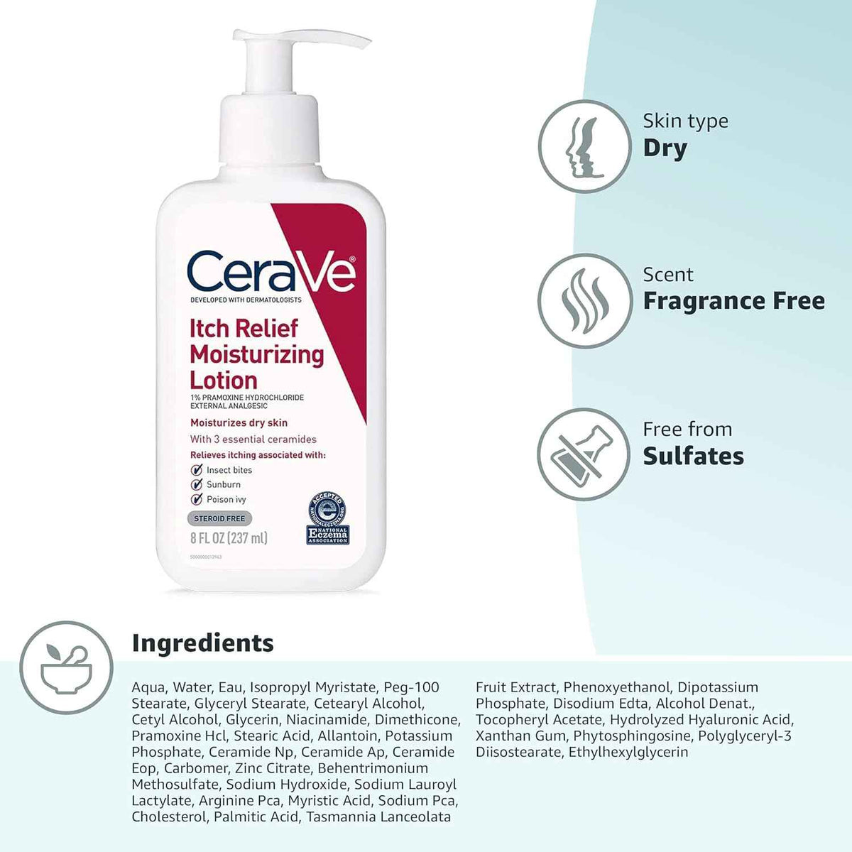 CeraVe Itch Relief Moisturizing Cream for Dry and Itchy