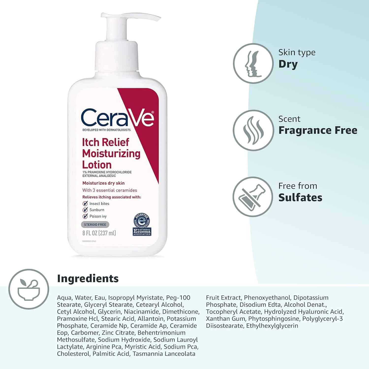 CeraVe Itch Relief Moisturizing Cream for Dry and Itchy