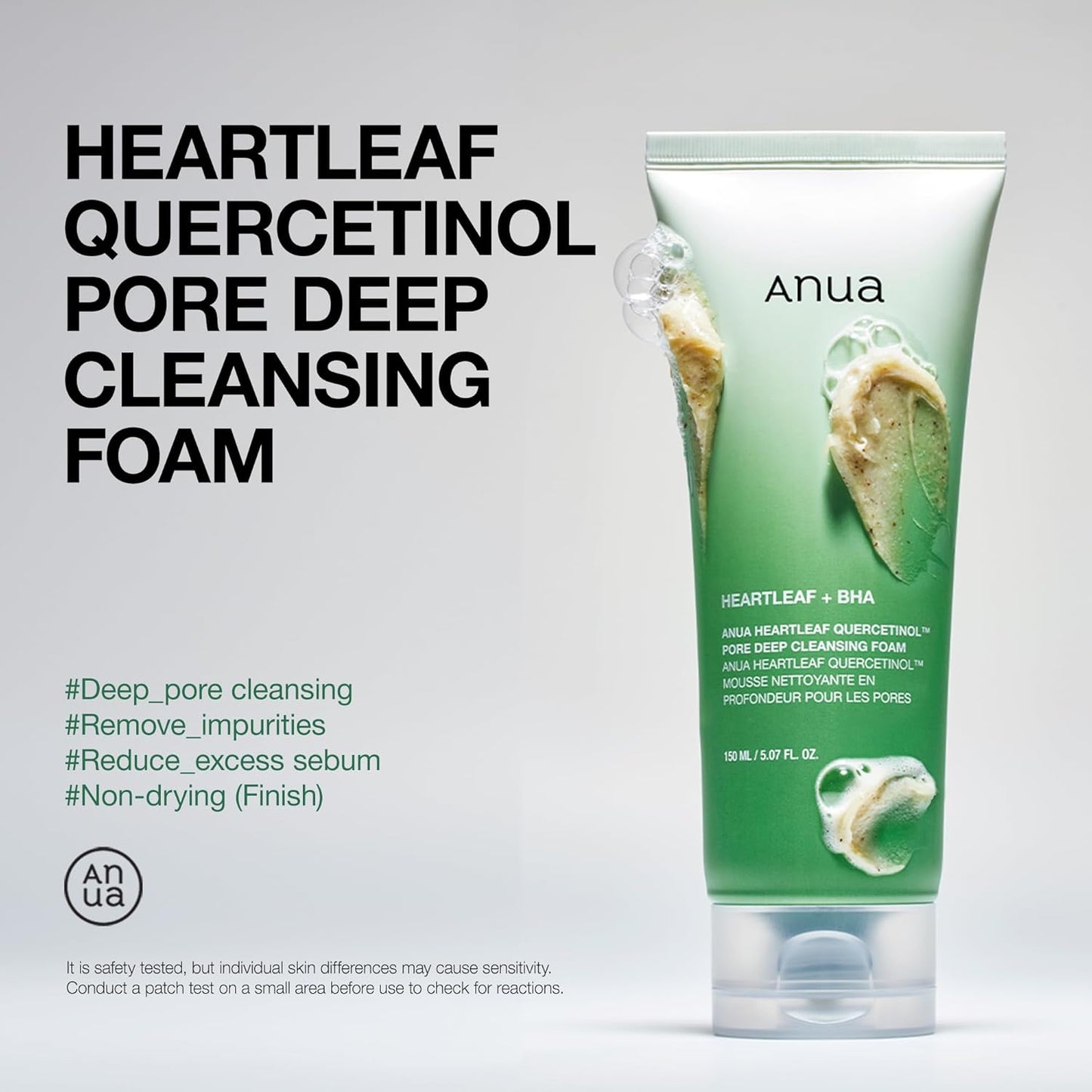 ANUA Heartleaf Quercetinol Pore Deep Cleansing Foam, Facial Cleanser, for Double Cleansing, BHA, Hyaluronic Acid, Glycerin, Face Wash, Blackhead Remover, - ZM Cosmetics