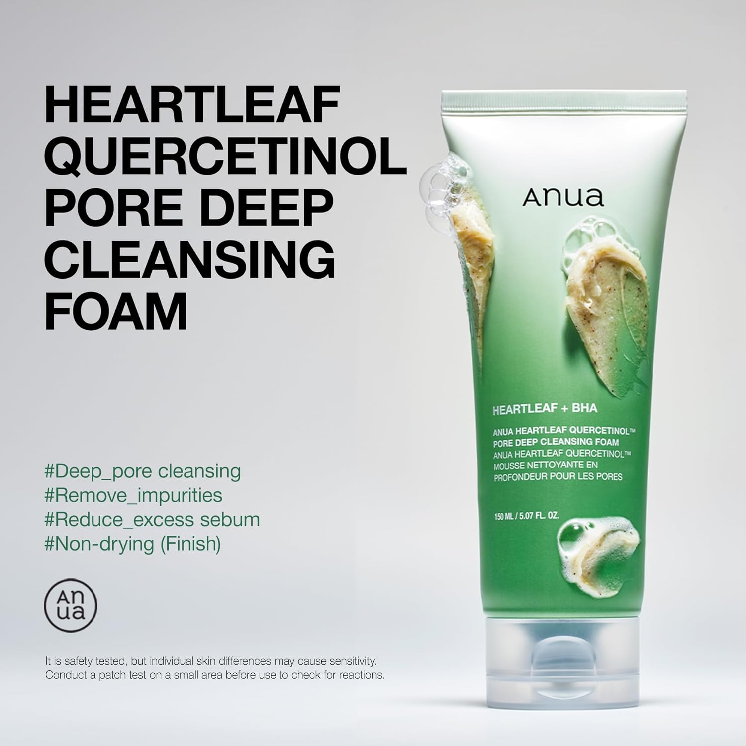 ANUA Heartleaf Quercetinol Pore Deep Cleansing Foam, Facial Cleanser, for Double Cleansing, BHA, Hyaluronic Acid, Glycerin, Face Wash, Blackhead Remover, - ZM Cosmetics