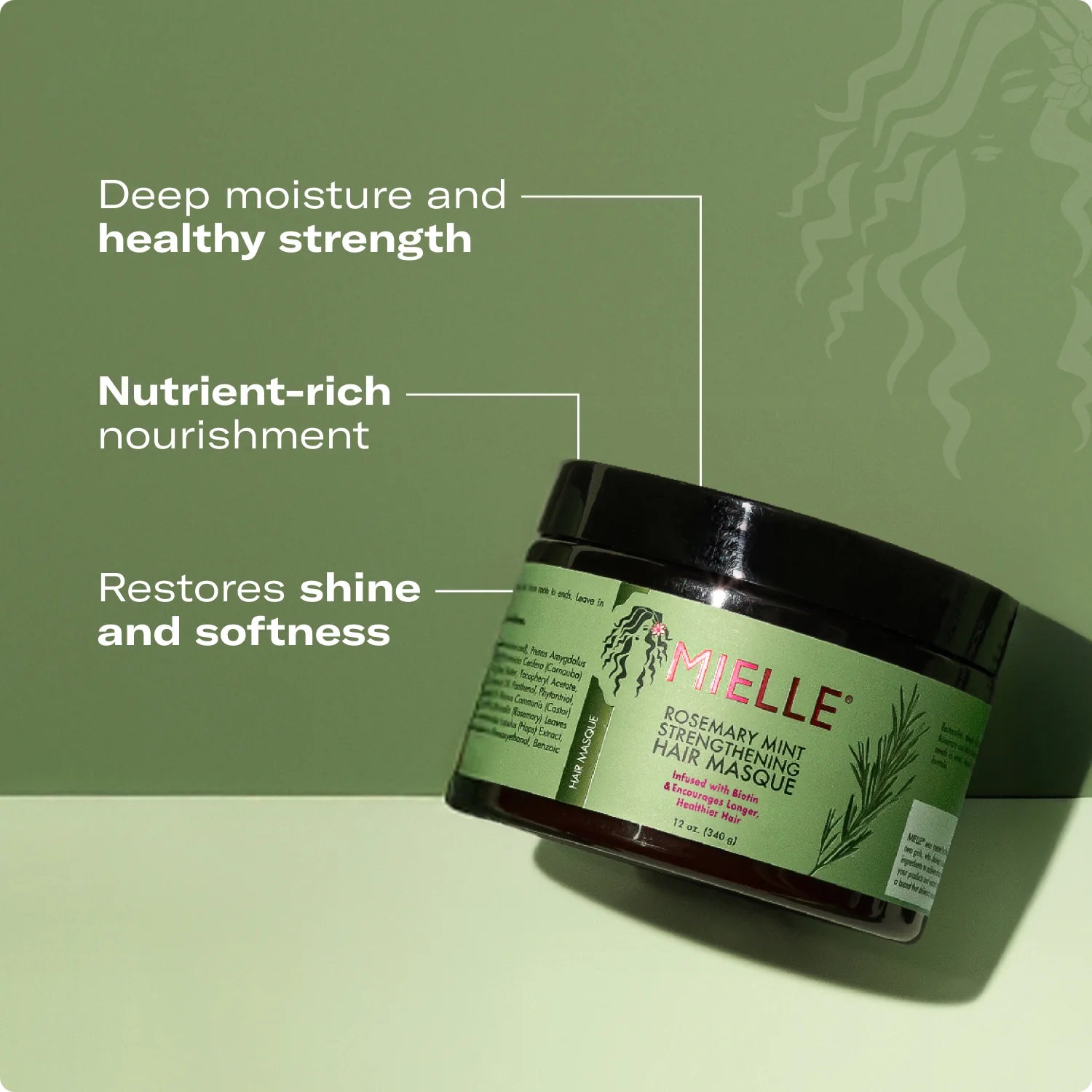 Mielle Organics Rosemary Mint Strengthening Hair Masque, Essential Oil & Biotin Deep Treatment, Miracle Repair for Dry, Damaged, & Frizzy Hair, 12 Ounces - ZM Cosmetics