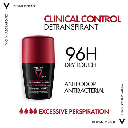 Vichy Homme Clinical Control 96HR Protection Anti-Perspirant Roll-on Deodorant 50mL - ZM Cosmetics