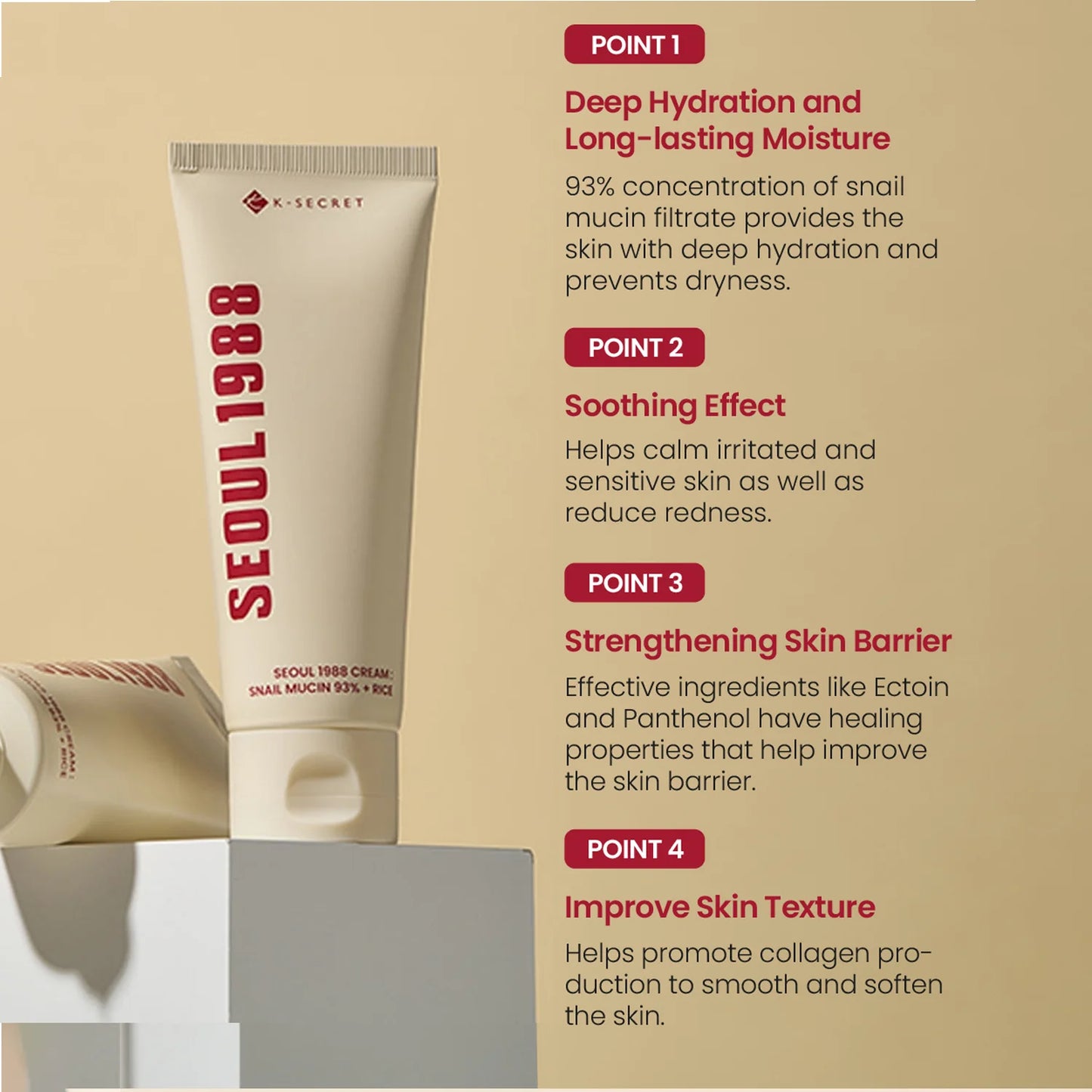 K-SECRET SEOUL 1988 Cream (Snail Mucin 93% + Rice) - 100ml