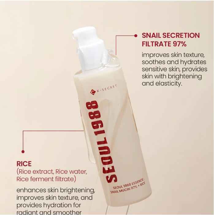 K-Secret Seoul 1988 Essence Snail Mucin 97% + Rice 100ml