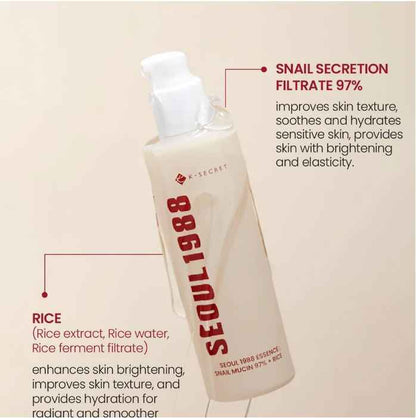 K-Secret Seoul 1988 Essence Snail Mucin 97% + Rice 100ml